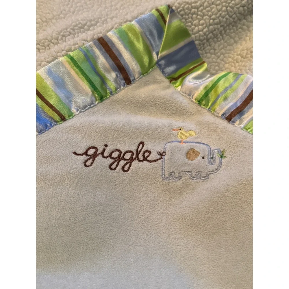 Just One Year Carters Baby Blanket Blue Elephant Giggle Satin Trim Sherpa 49411J